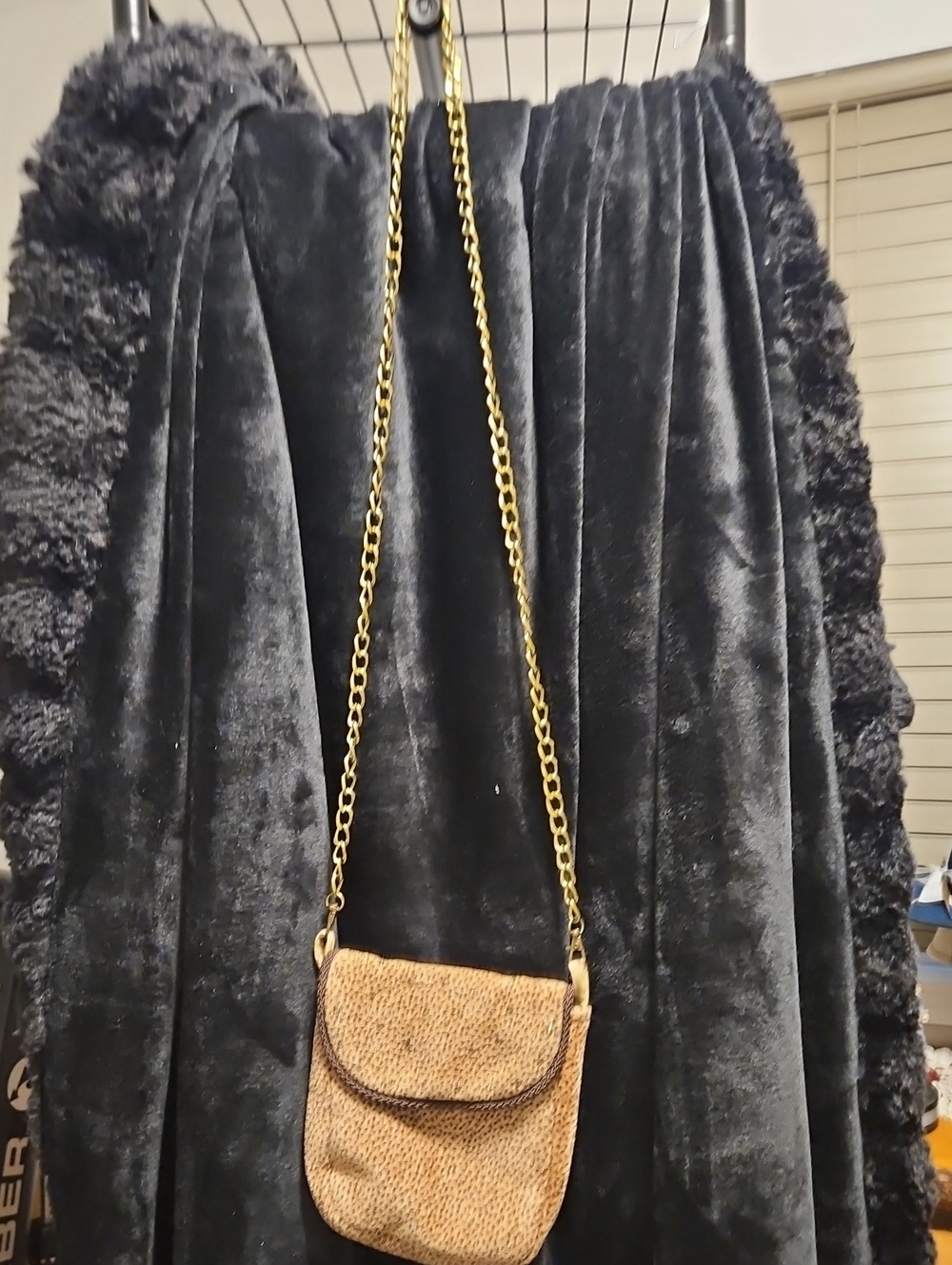 Gold-Chain Tan Crossbody Bag with Textured Finish